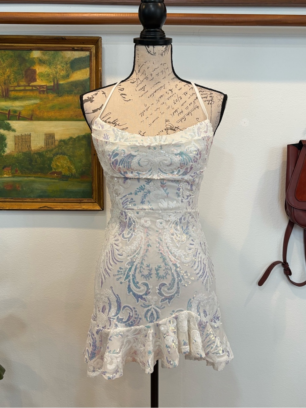 Hello Molly White Iridescent Sequin Paisley Mini Dress